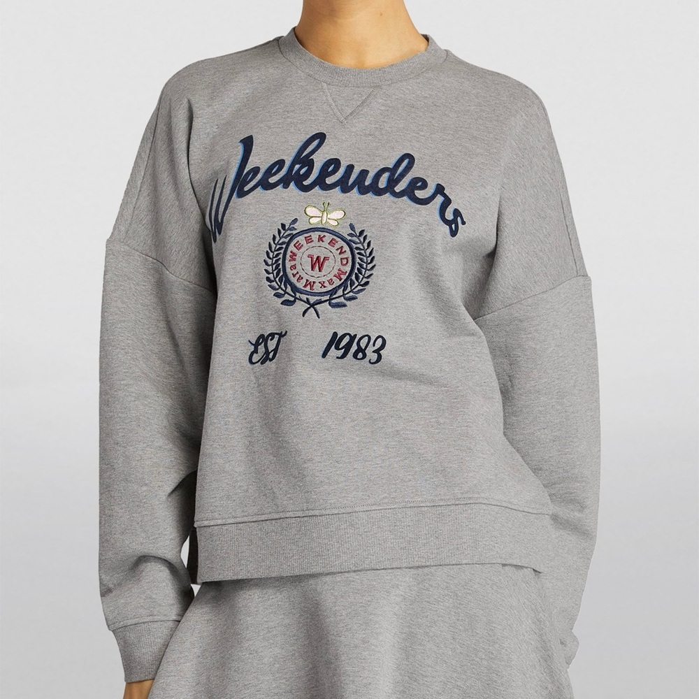 MaxMara Gray Sweatshirt with Navy Embroidery